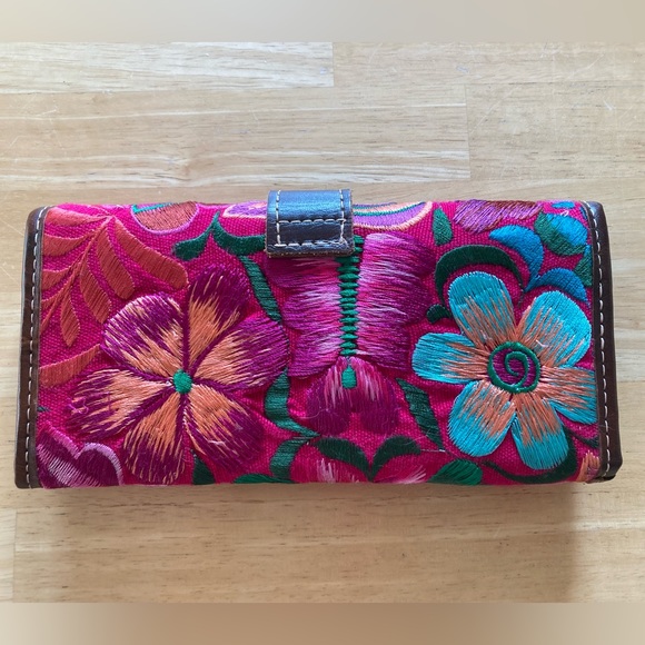 Bags Large Embroidered Wallet With Leather Detailing And